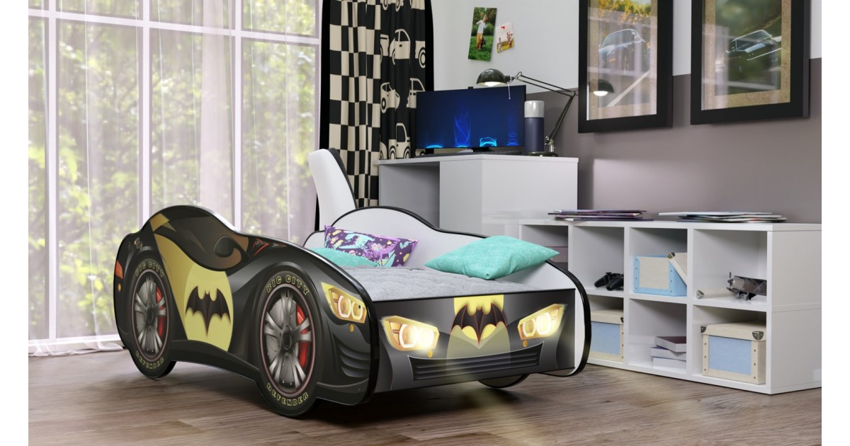 batman Letto bambino a forma di macchina con luci led