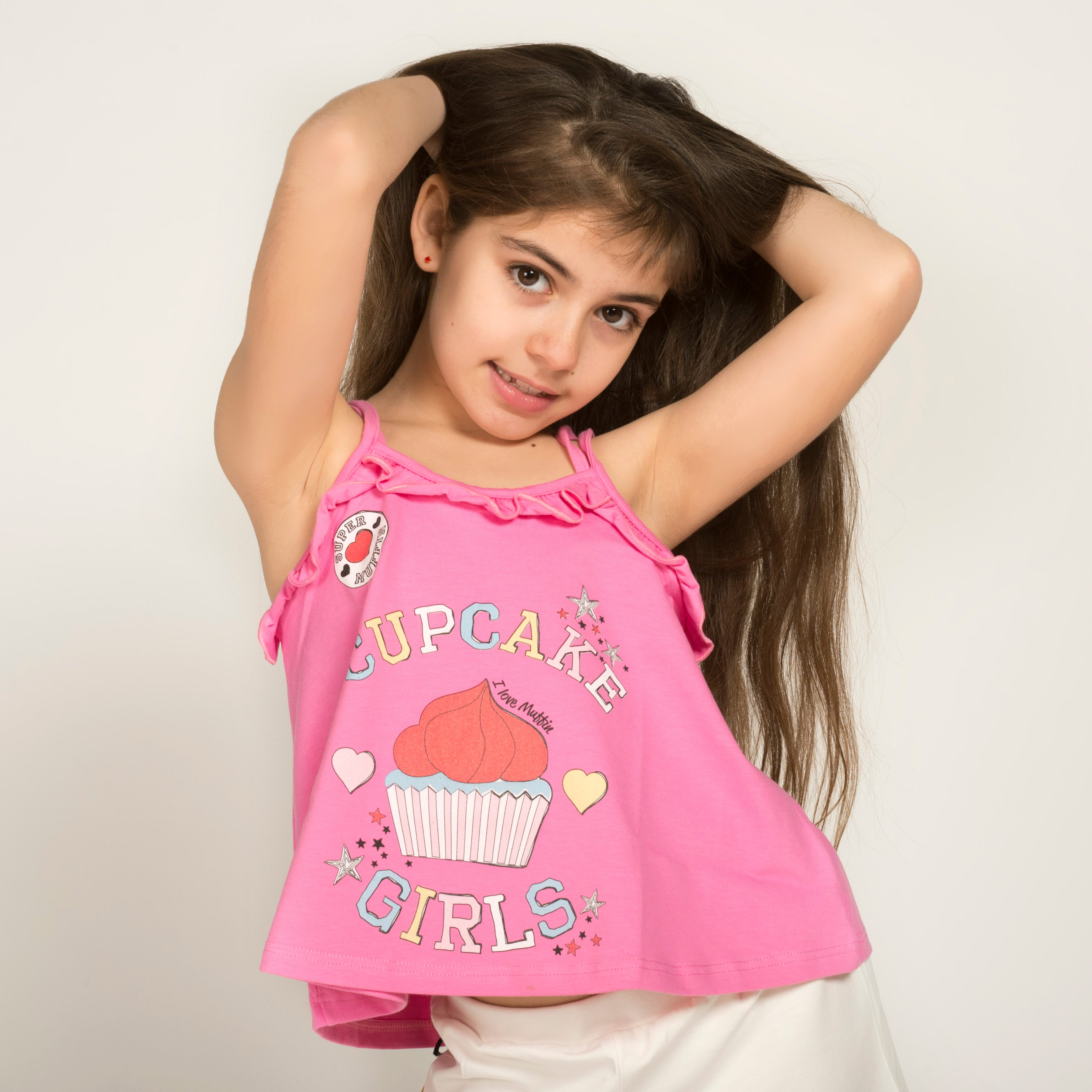 020/CUP CANOTTA ARRICIATA CON STAMPA DIGITALE A CAMPANA "CUPCAKE"PIU ANELLINI IN BIELASTICO