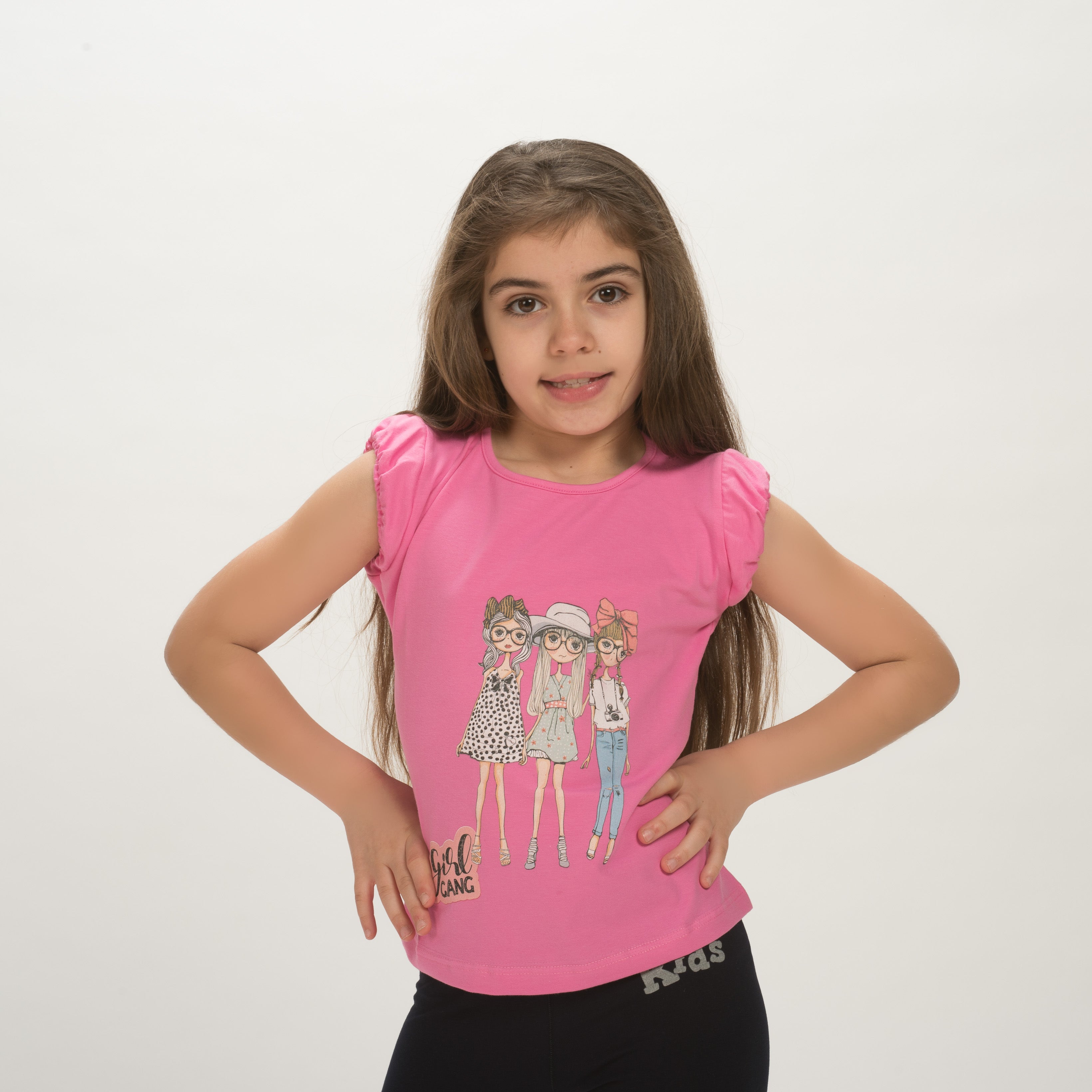 022/RAG MAGLIA CON MANICHE A PALLONCINO CON STAMPA TRE RAGAZZE FASHION IN BIELASTICO TAGLIE:3-4-5-6-8-10