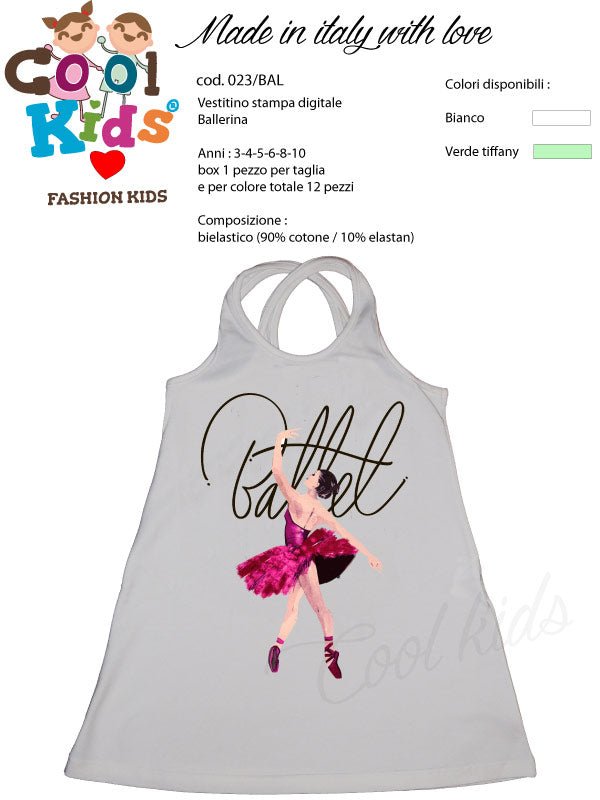 023/BAL VESTITINO STAMPA DIGITALE BALLERINA  IN BIELASTICO TAGLIE:3-4-5-6-8-10