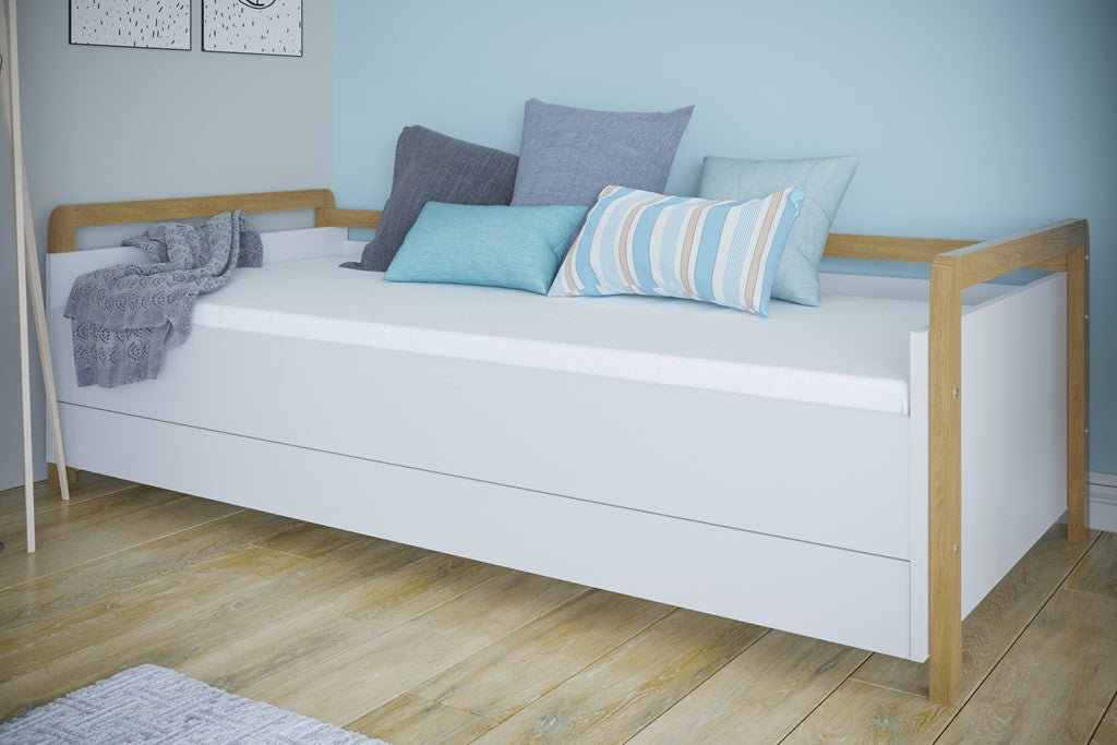 Divano Letto Victor Bianco con Cassetto e Materasso 180x80