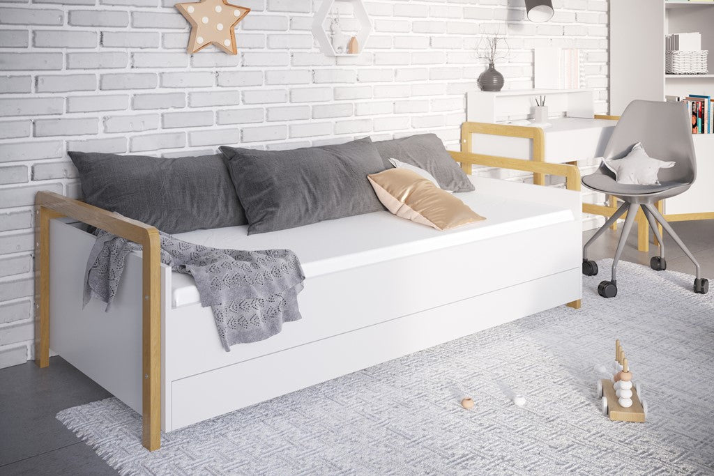 Letto Victor bianco con cassetto e materasso 180x80