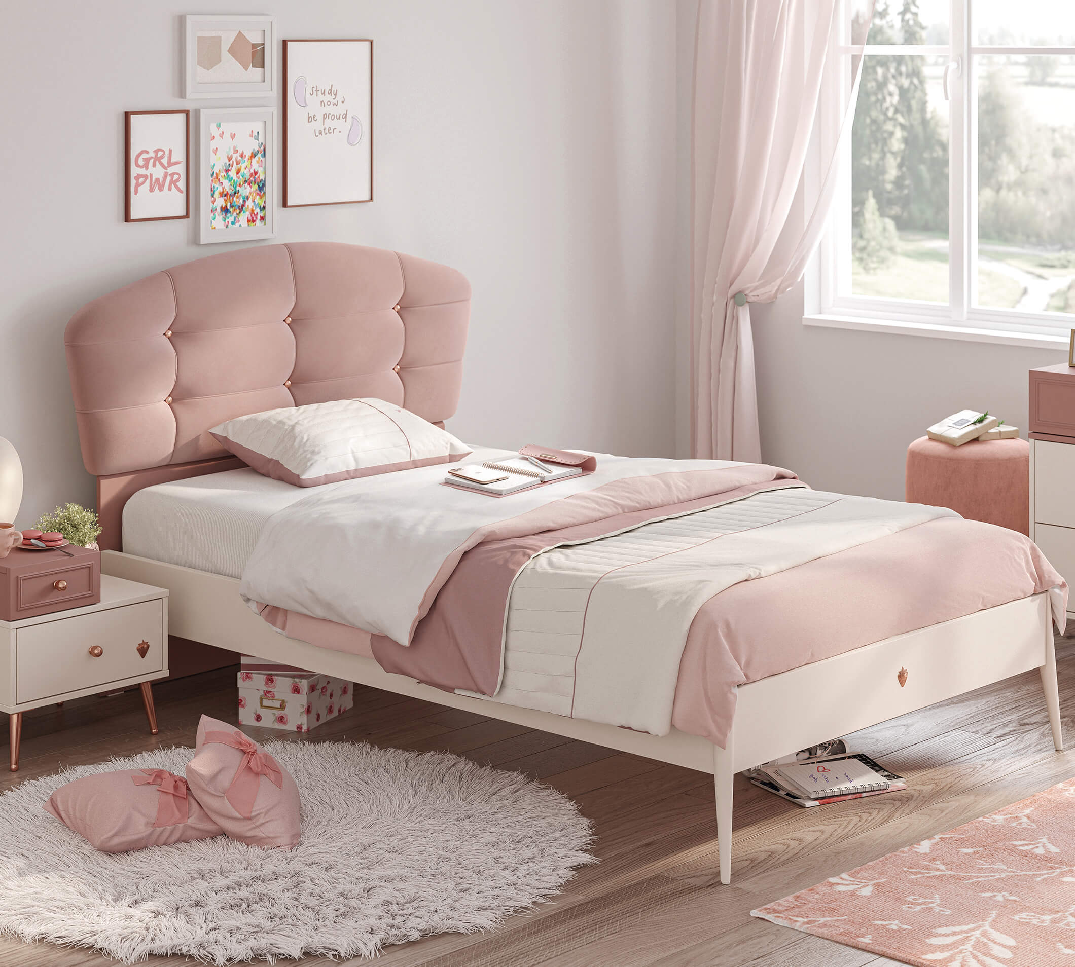 Letto Elegance 120x200 cm con testiera deluxe ragazza bambina alta qualità