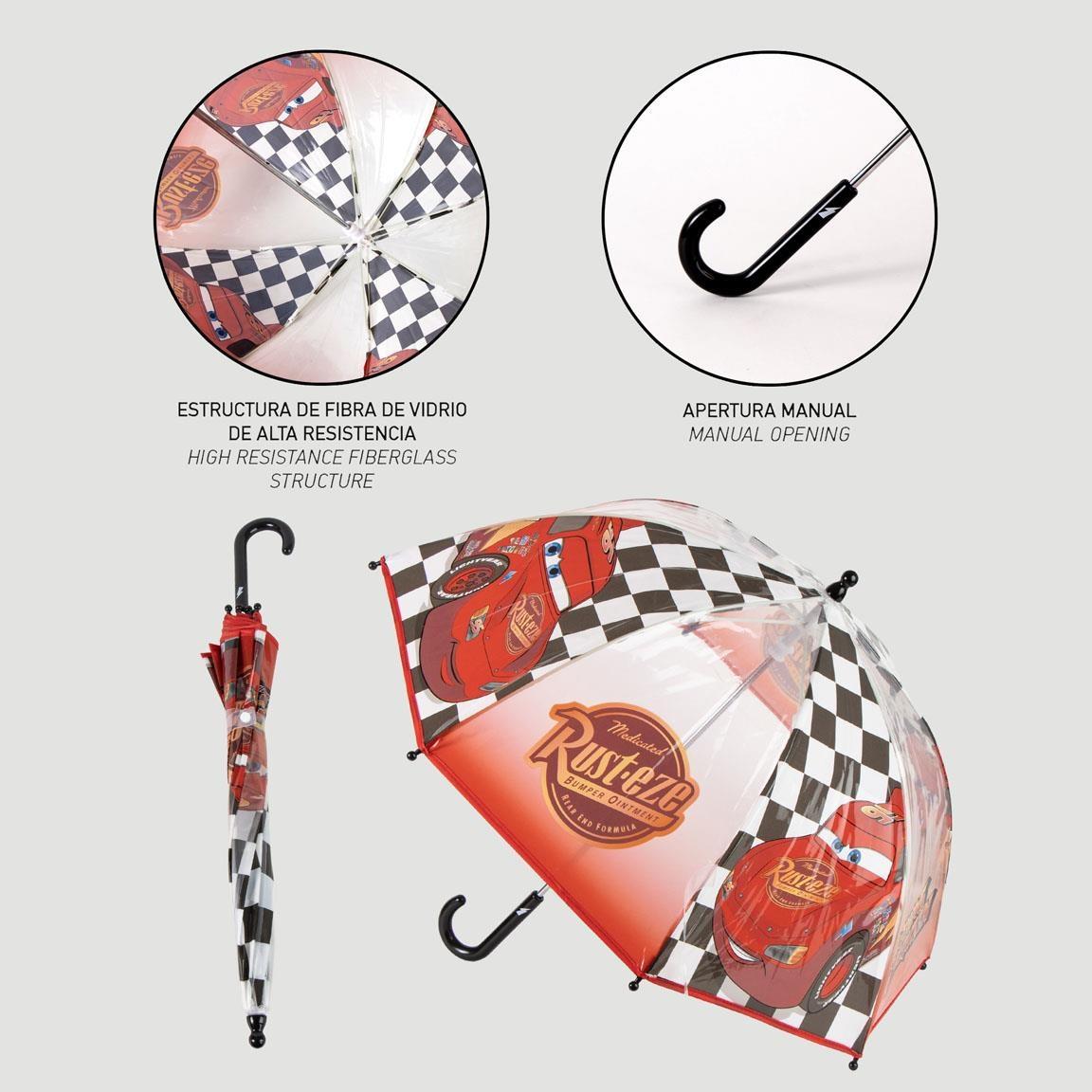 Ombrello Bambino Disney Cars Saetta McQueen | 45cm Deluxe Trasparente Manuale | Stampa Tutti i Pannelli | CAR3247