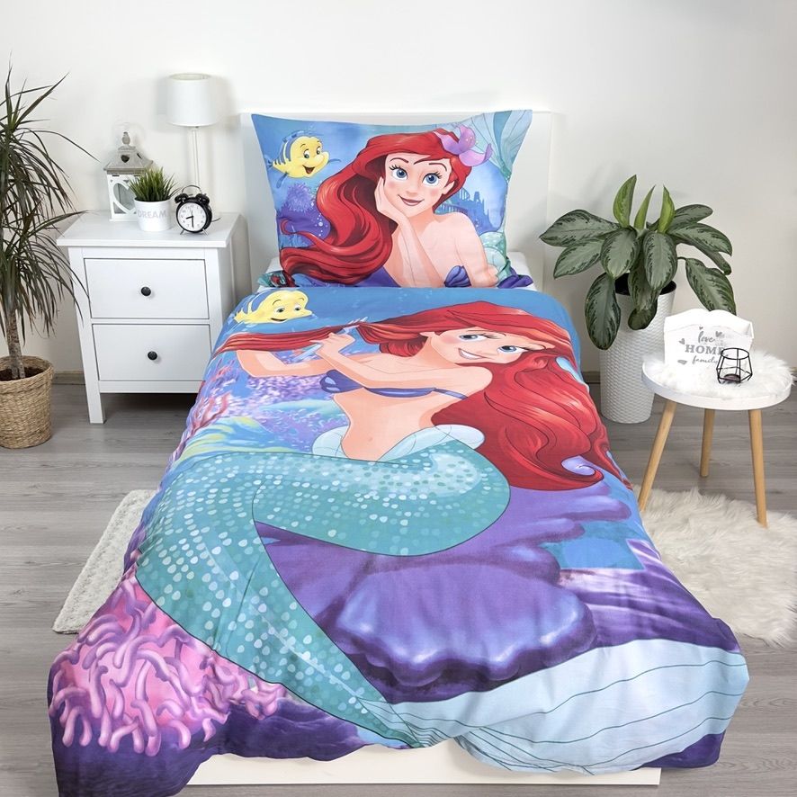 Set Letto Singolo Bambina Disney Ariel La Sirenetta | Copripiumino Reversibile 140x200cm + Federa 65x65cm | 100% Cotone | SIR2680