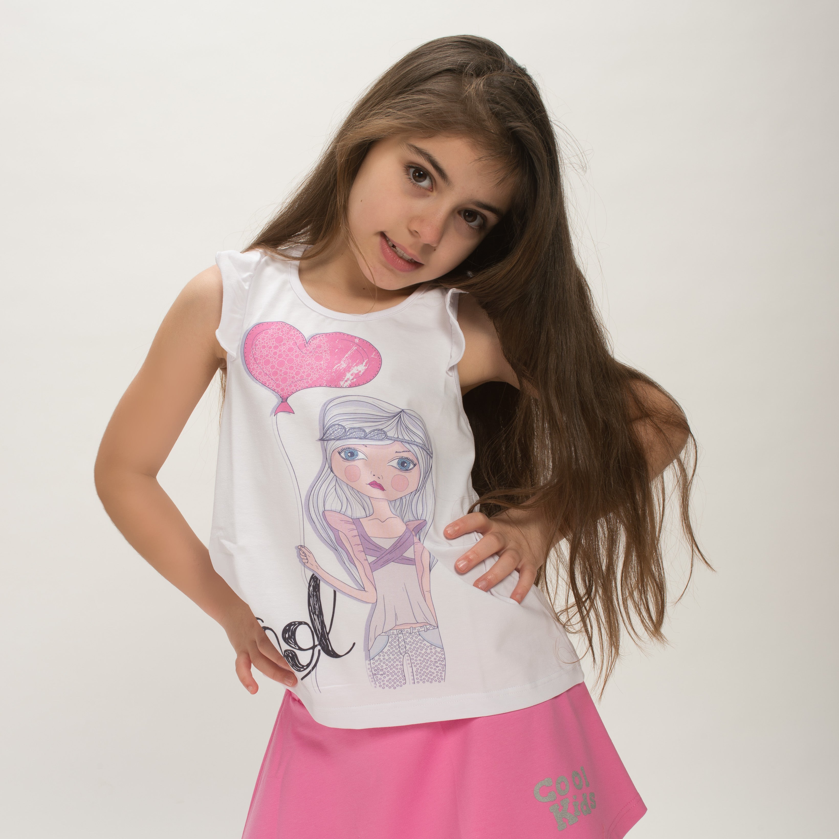 3297/PLC CANOTTA ARRICCIATA RAGAZZA CON PALLONCINO  IN BIELASTICO TAGLIE:3-4-5-6-8-10