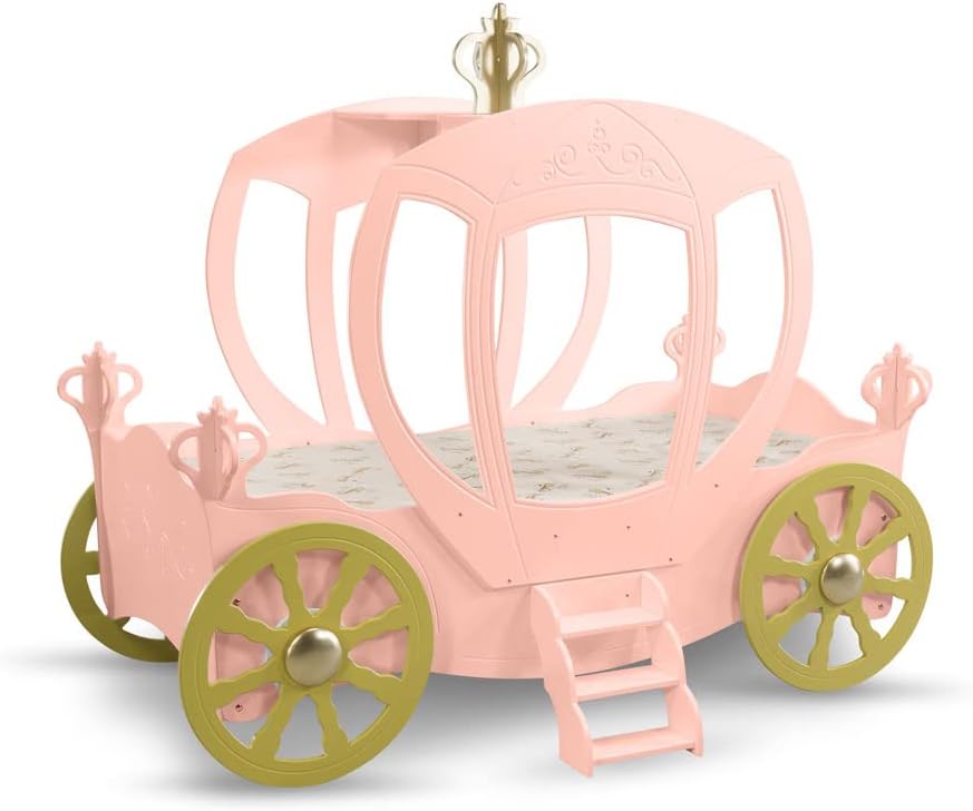 Letto Principesse Disney a Forma di Carrozza con Baldacchino Luminoso - 140x70 cm - PRINCARR