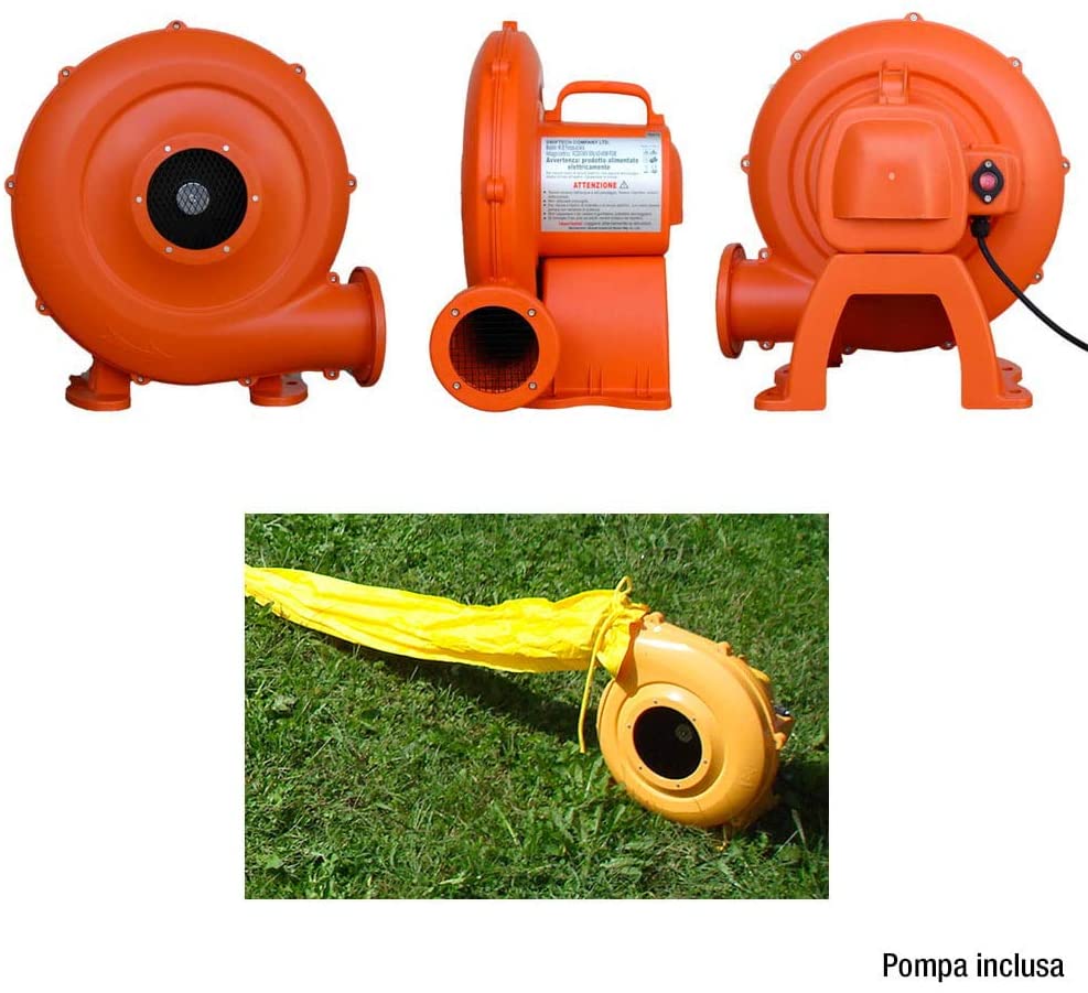 9072 Campo di Calcio Gonfiabile, 800 x 330 x 180 cm
Un vero campetto da calcio, pallavolo e basket con reti di protezione, porte, una rete volley, canestri e due entrate laterali. Ottimo per due squadre da 5 bambini (10 in totale