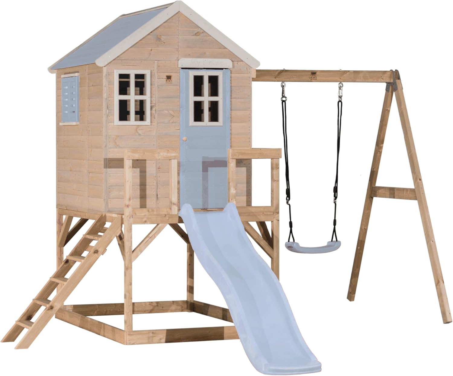 Casetta in Legno per Bambini M24C con Altalena e Scivolo - My Lodge Celeste Pastello 290x350cm