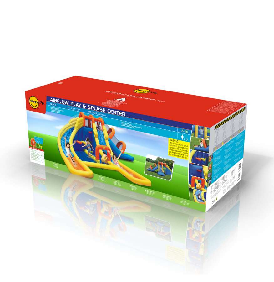 9045 Gonfiabile Parco acquatico è il  più grande e completo con tre scivoli, arrampicata, tunnel, canestro basket e boxing.