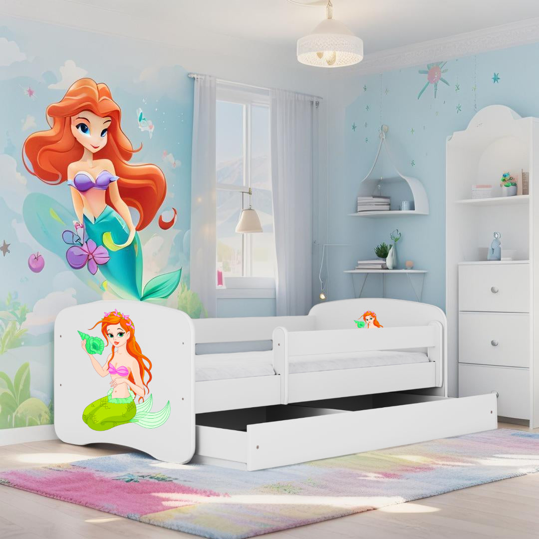 Letto per bambini Sirena in legno con cassettone materasso incluso