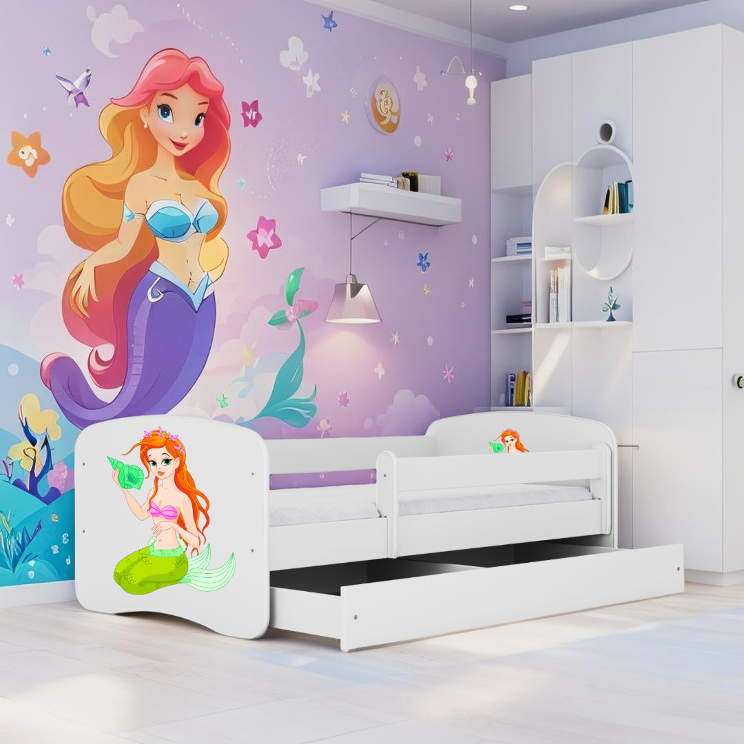Letto per bambini Sirena in legno con cassettone materasso incluso