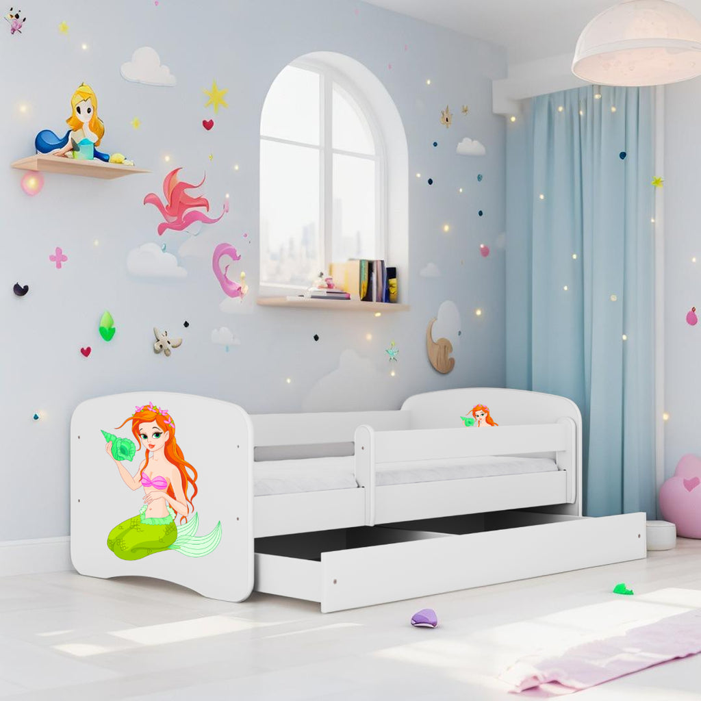 Letto per bambini Sirena in legno con cassettone materasso incluso