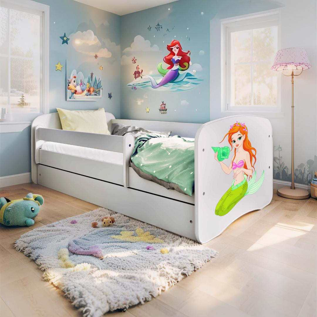 Letto per bambini Sirena in legno con cassettone materasso incluso