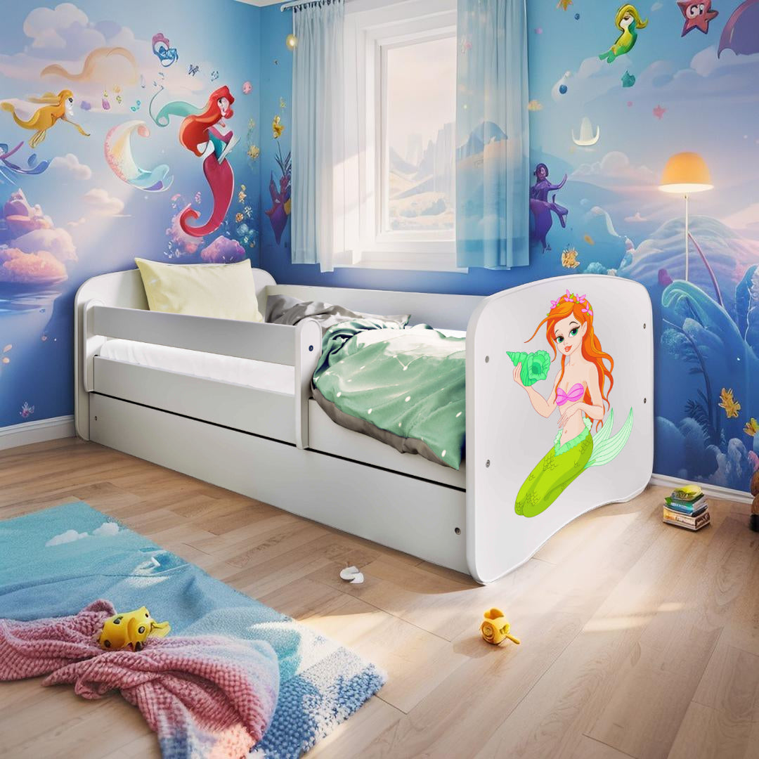 Letto per bambini Sirena in legno con cassettone materasso incluso