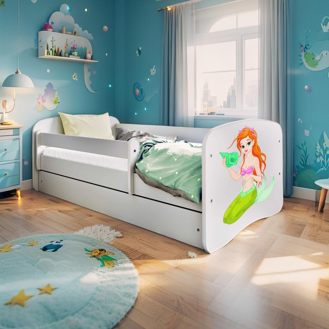 Letto per bambini Sirena in legno con cassettone materasso incluso