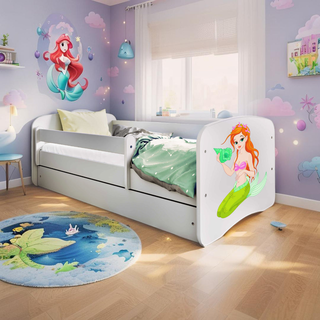 Letto per bambini Sirena in legno con cassettone materasso incluso