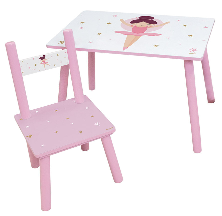 Tavolo Ballerina H 41,5 CM X L 61 CM 42 CM con Sedia H 49,5 CM X L 31 CM X P 31,5 CM per Bambina