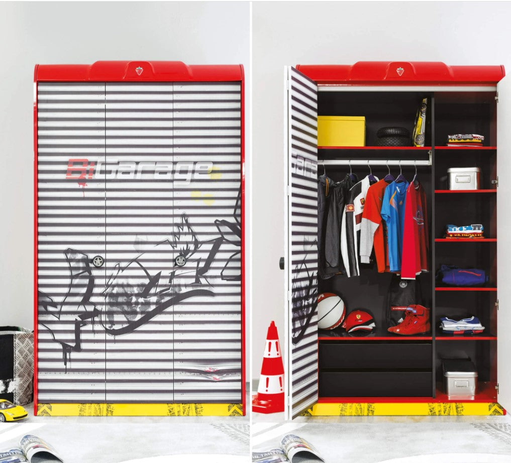 Armadio Garage Champion Racer, Struttura Rossa e con 3 Ante Garage