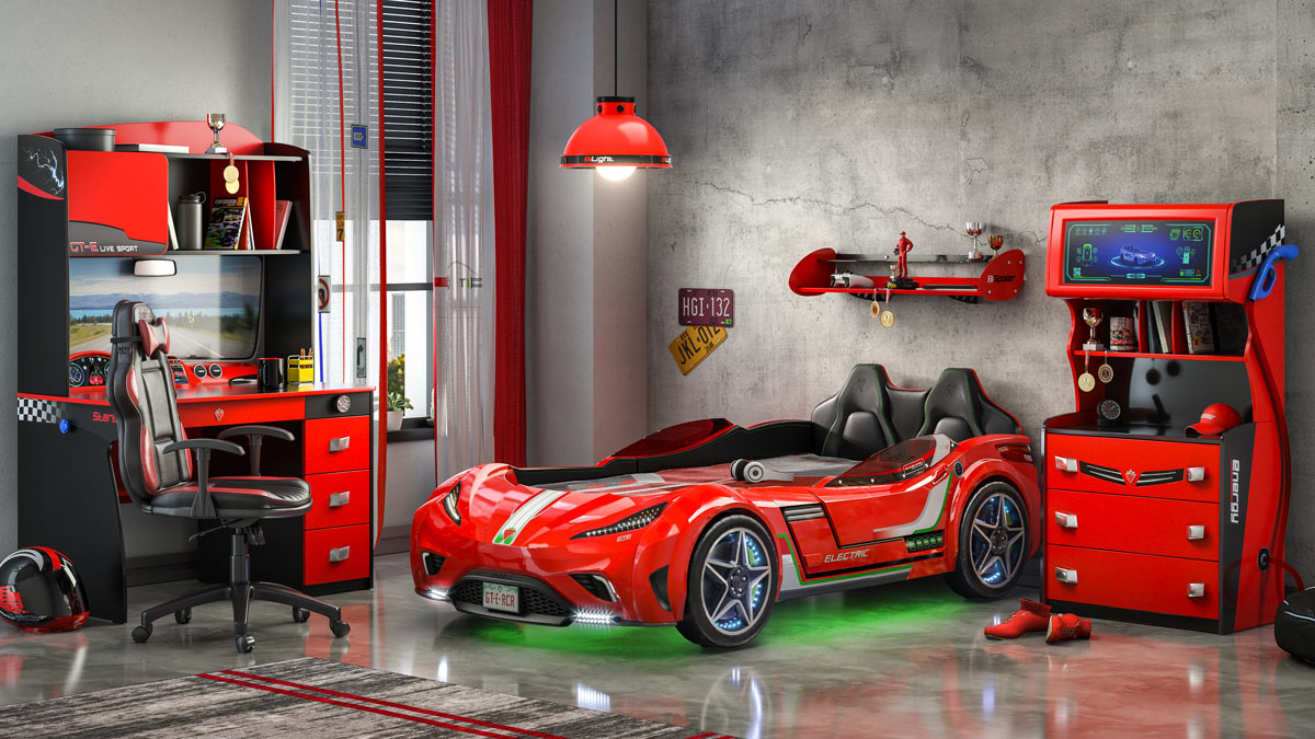 Cameretta completa bambino con letto a forma di auto deluxe