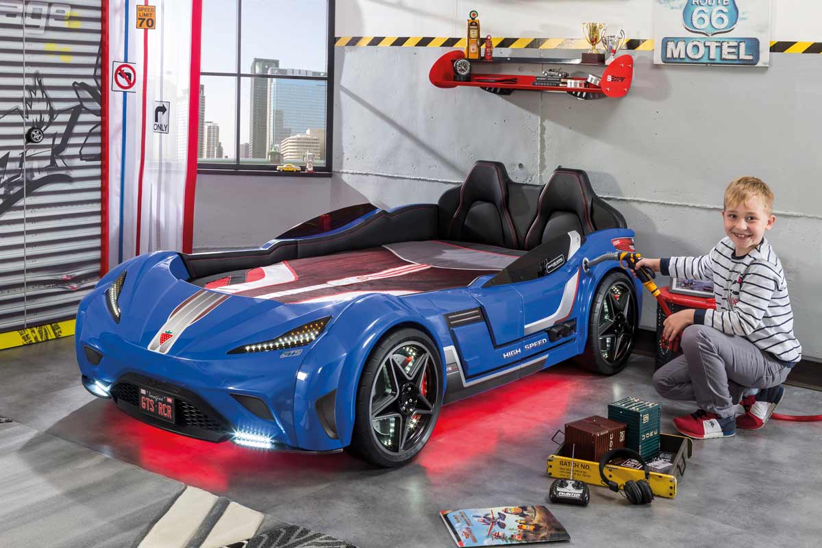 Letto a forma di Auto Sportiva
con luci a led ed effetti sonori con materasso