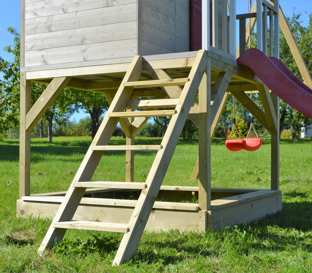 Casetta da Gioco in Legno M29R con Scivolo, Altalene e Cucina - Parco Giochi Bambini 3-10 Anni