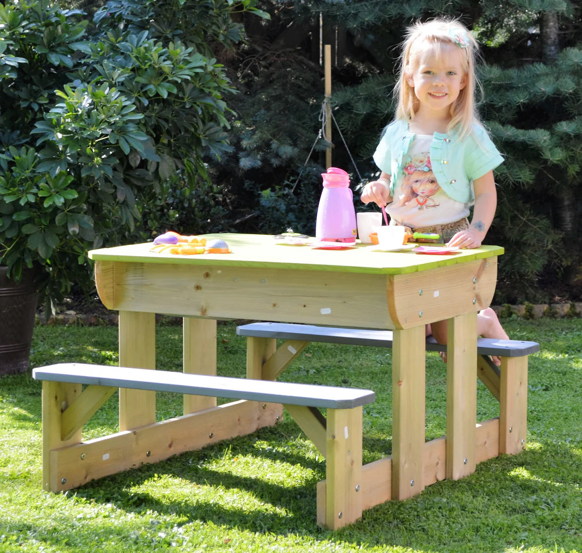 Tavolo Picnic Deluxe T2 3 in 1 con Sabbiera, Acqua e Panche - Tavolo da Gioco per Bambini