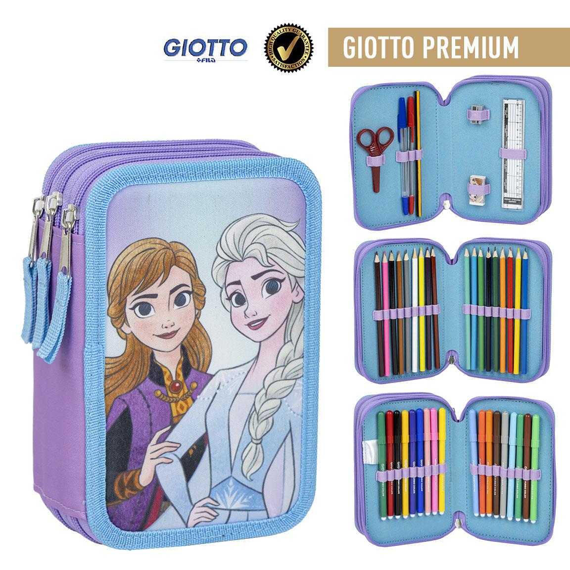 ASTUCCIO 3 ZIP PIENO FROZEN DELUXE QUALITA' OTTIMA CON COLORI GIOTTO