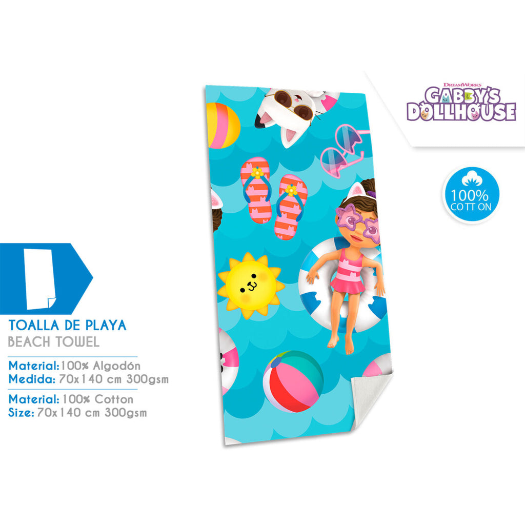 Telo Mare Gabby's Dollhouse 70x140cm Cotone 100% 300gr - Asciugamano Spiaggia Bambini