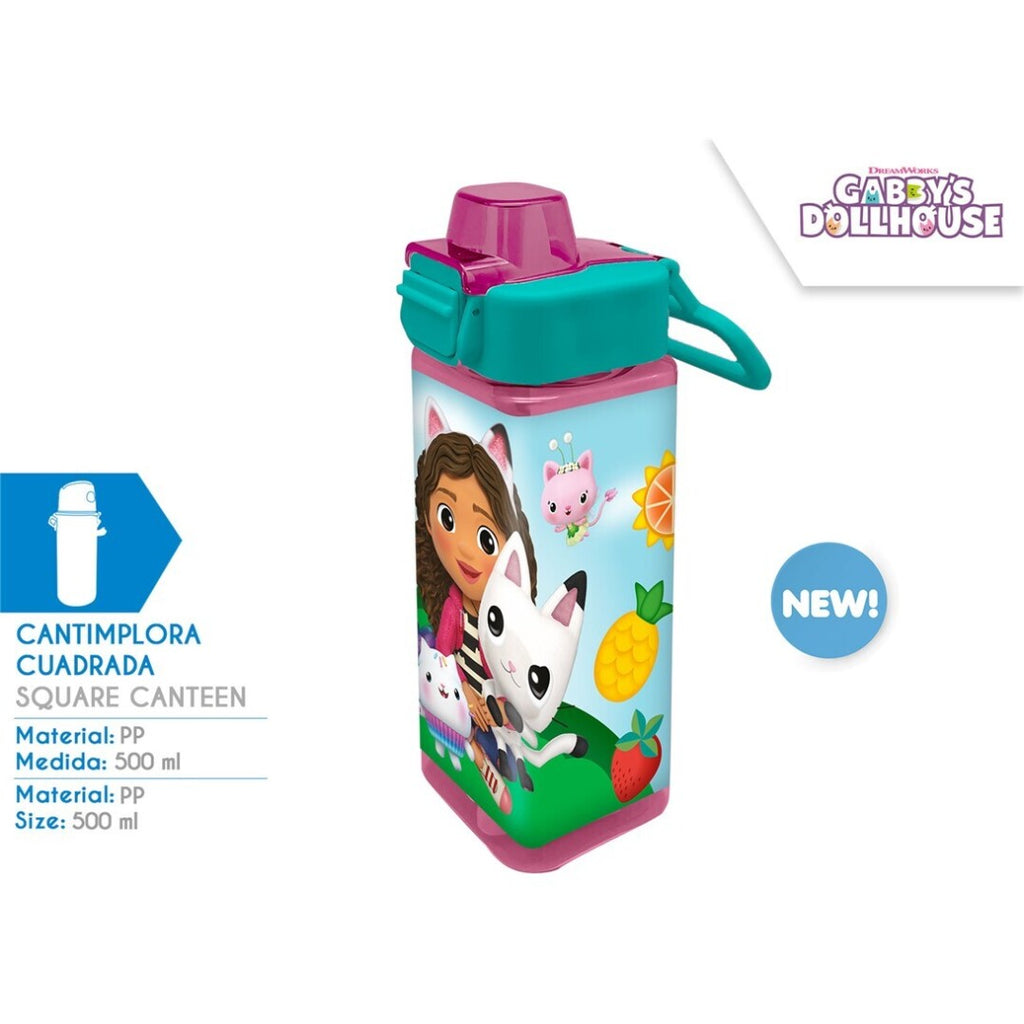 Borraccia Gabby's Dollhouse 500ml PP Quadrata - Cantimplora Bambini Collo Largo NEW