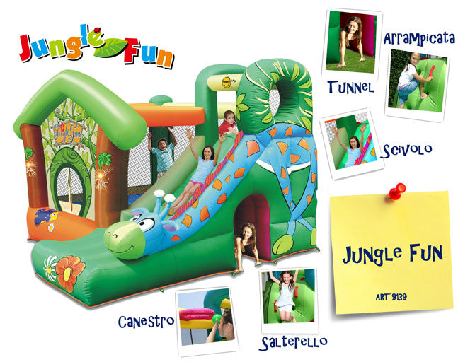 Gonfiabile Jungle Fun Bambini con Scivolo Arrampicata Canestro Tunnel 350x340x245cm | 9139