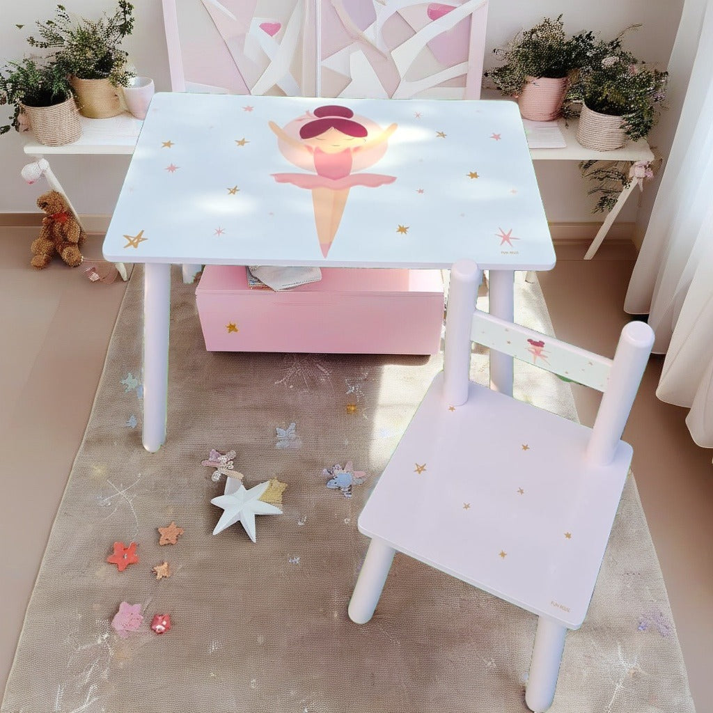 Tavolo Ballerina H 41,5 CM X L 61 CM 42 CM con Sedia H 49,5 CM X L 31 CM X P 31,5 CM per Bambina