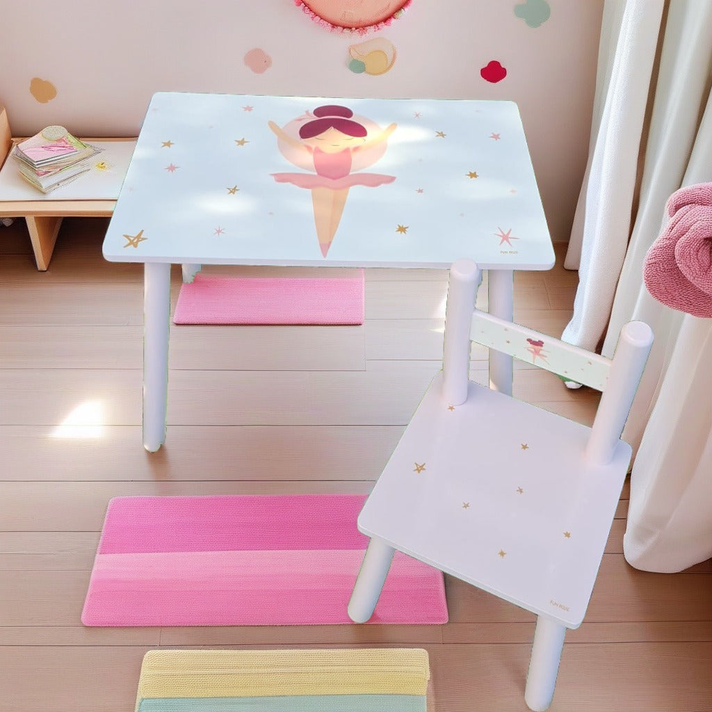 Tavolo Ballerina H 41,5 CM X L 61 CM 42 CM con Sedia H 49,5 CM X L 31 CM X P 31,5 CM per Bambina