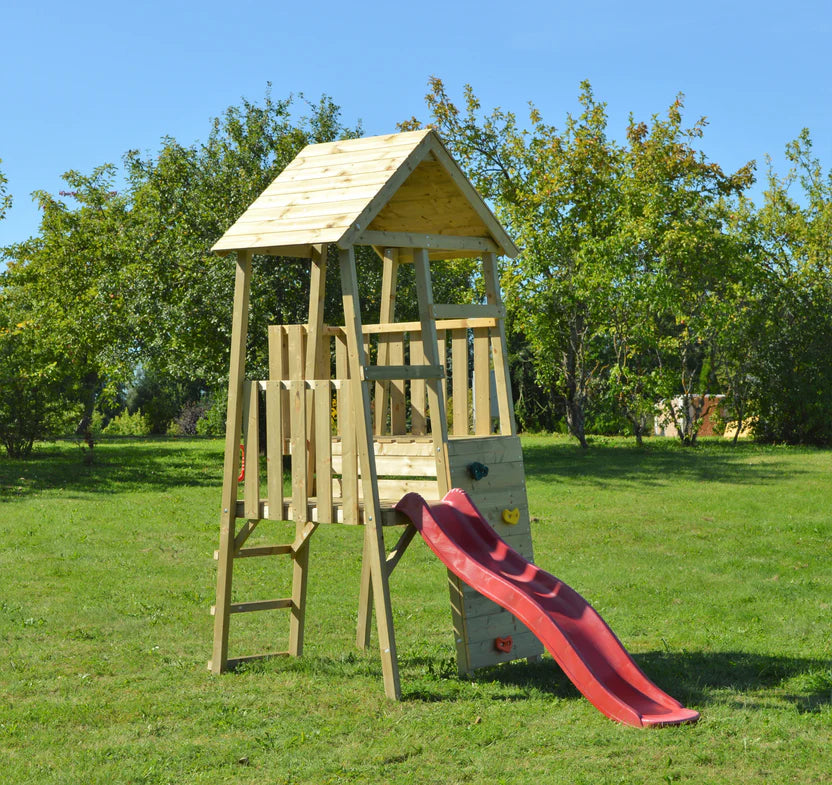 J2 | Torre da gioco scivolo rosso | 2 Level Plat van- 90 e 120 cm | Torre da gioco da esterno