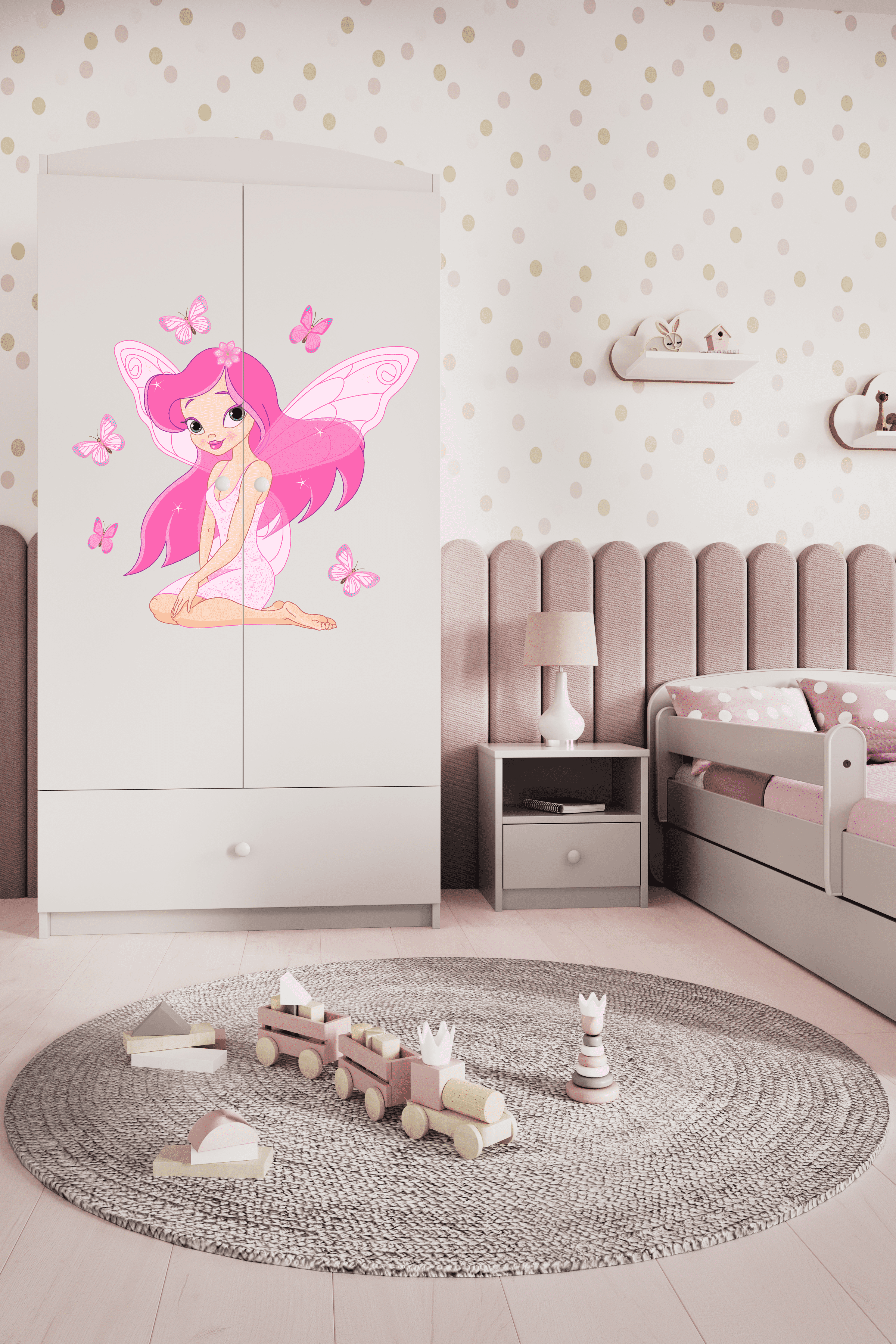 KO3ARM Armadio bambina"fairies" in legno 176 x 90 x 52 cm