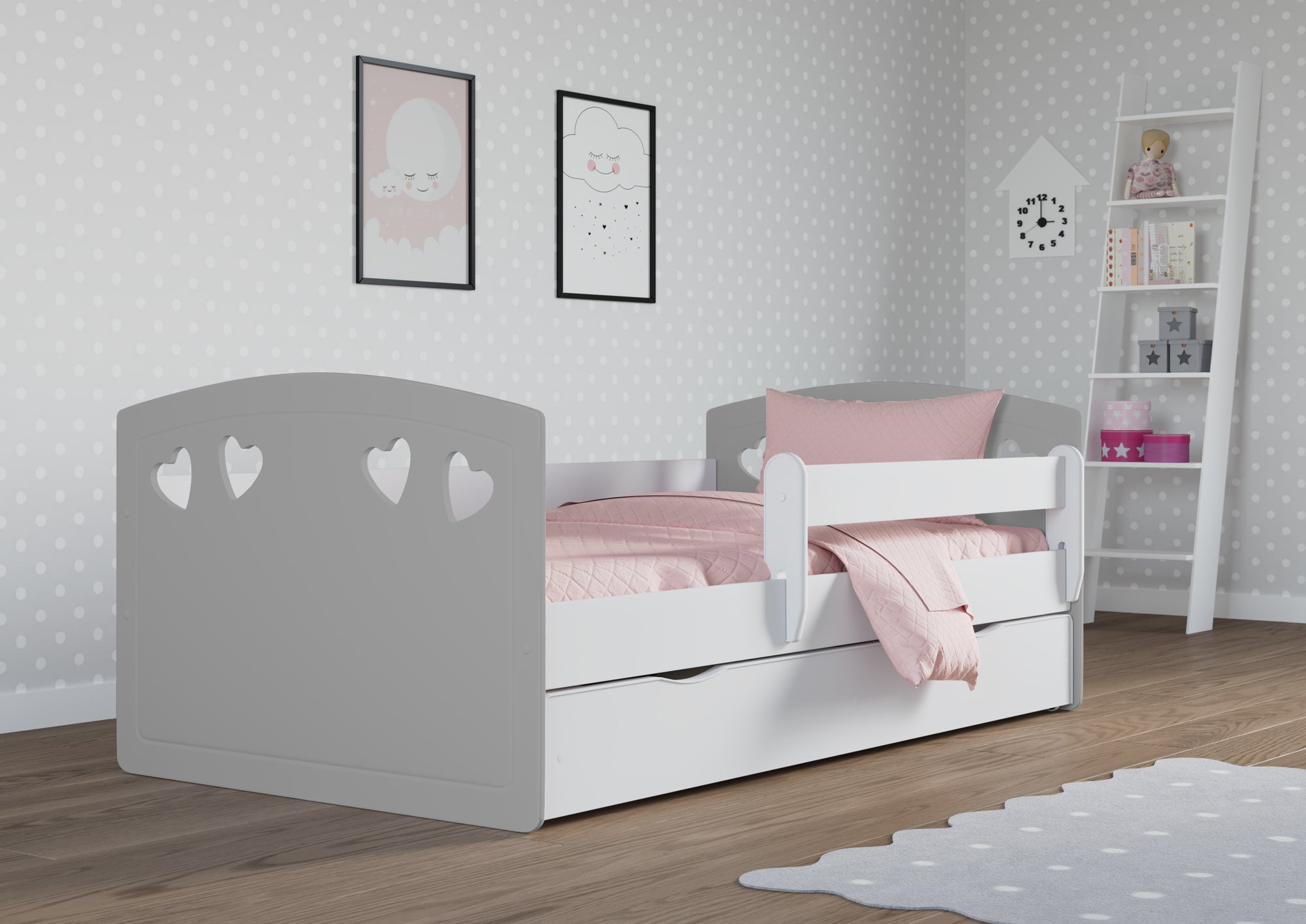 KO4JGREY Letto bambina"Julia" in legno con cassettone materasso incluso