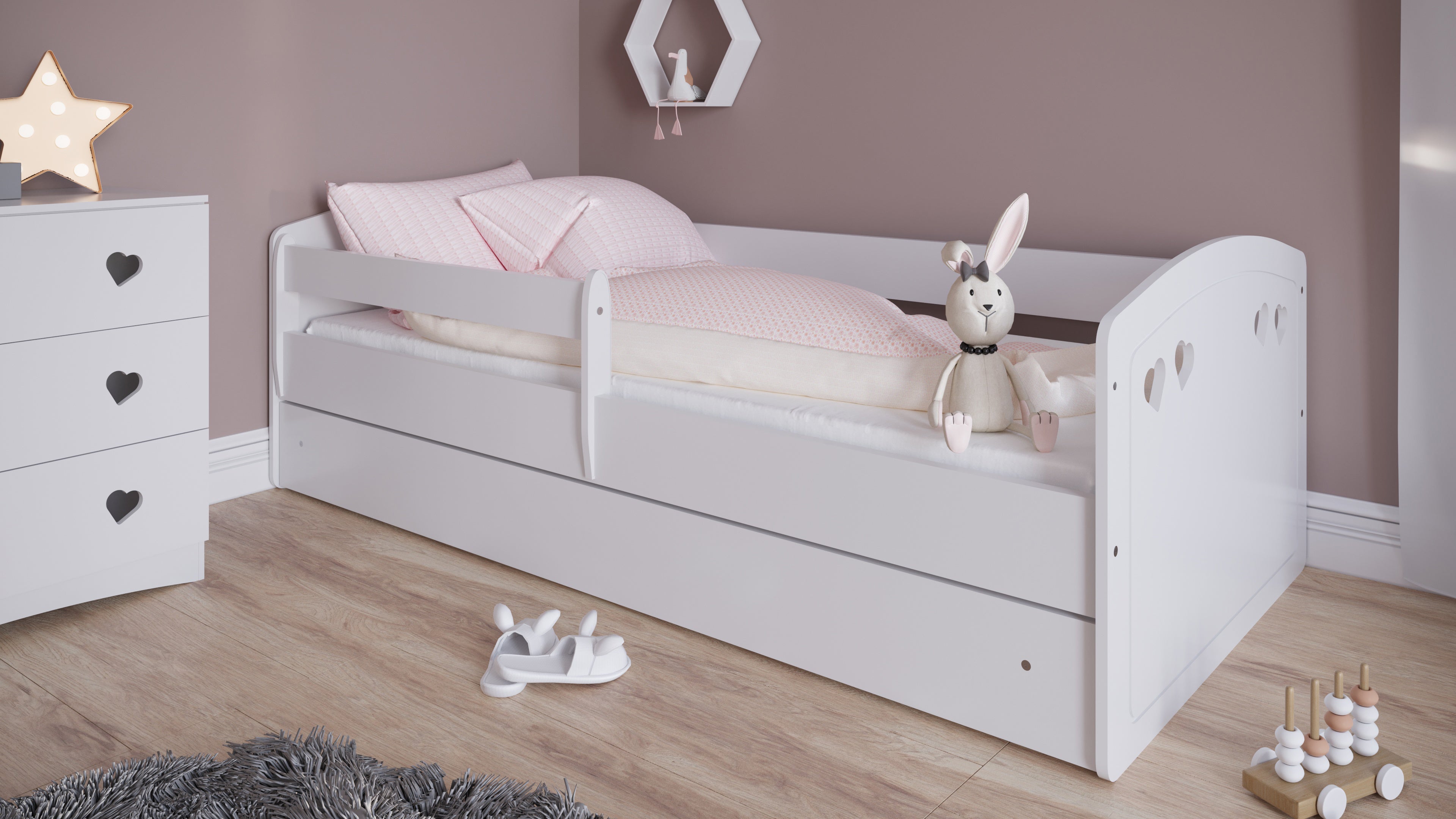 KO4J Letto bambina"Julia" in legno con cassettone materasso incluso