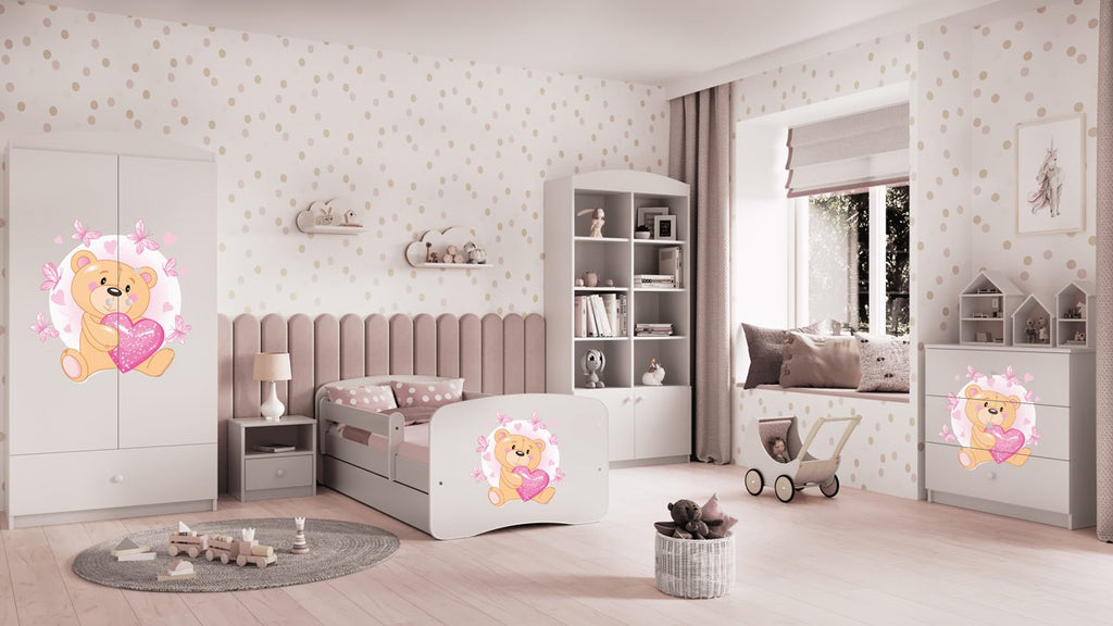 Cameretta Completa Bambini BabyDreams Teddy Heart in Legno 7 Pezzi con Materasso Omaggio | Letto 160x80 o 180x80cm | Top2Trade | KO500CAMTEDDYHEART