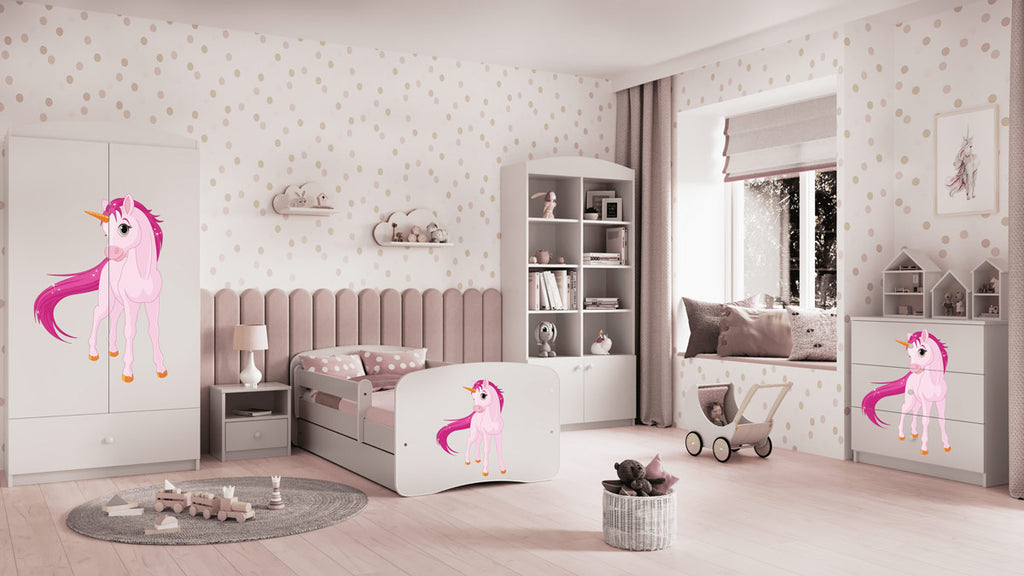 Cameretta Completa Bambina BabyDreams Unicorno in Legno 7 Pezzi con Materasso Omaggio | Letto 160x80 o 180x80cm | Top2Trade | KO500CAMUNI