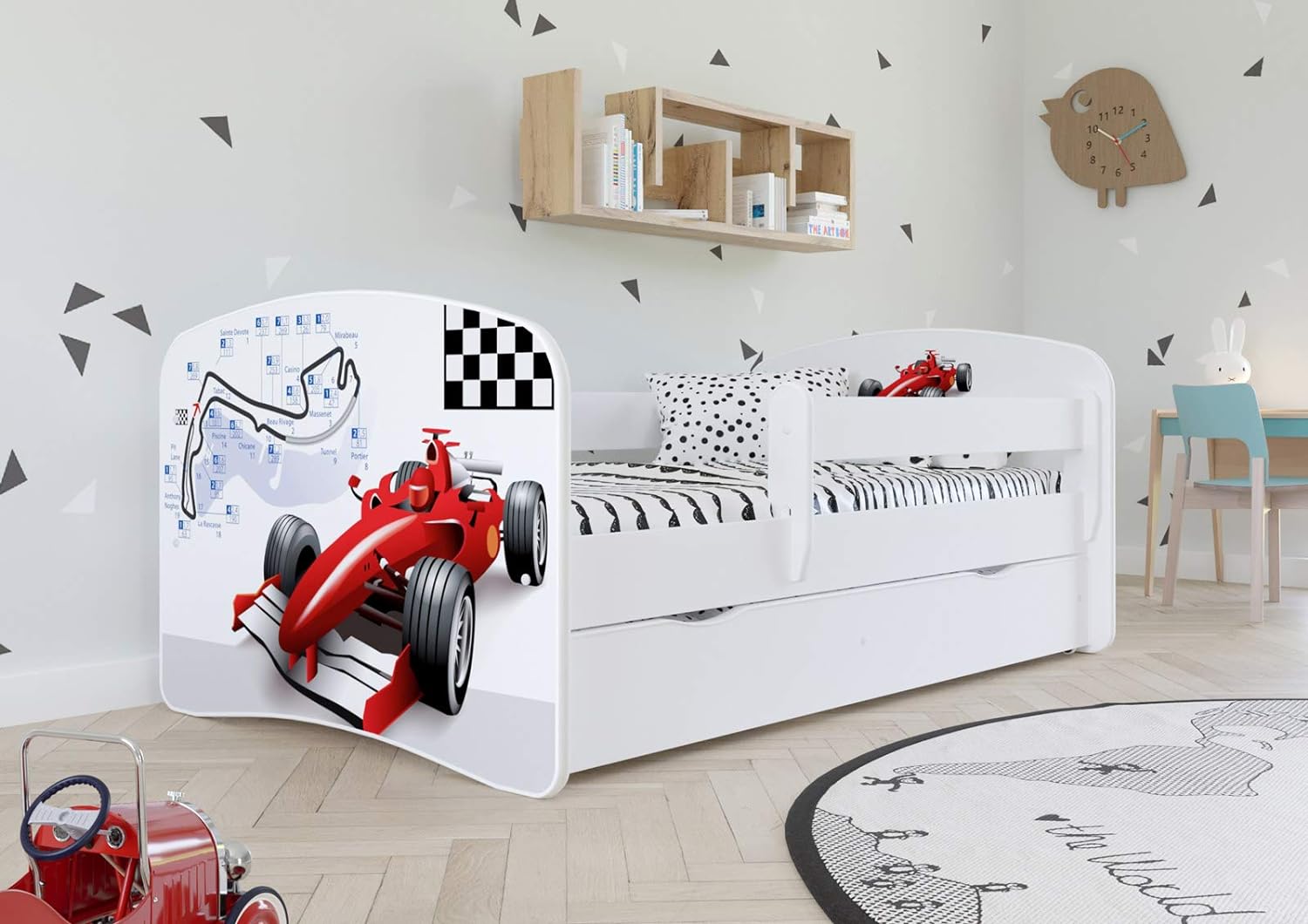 KO500F1 Letto per bambini F1 in legno con cassettone materasso incluso
