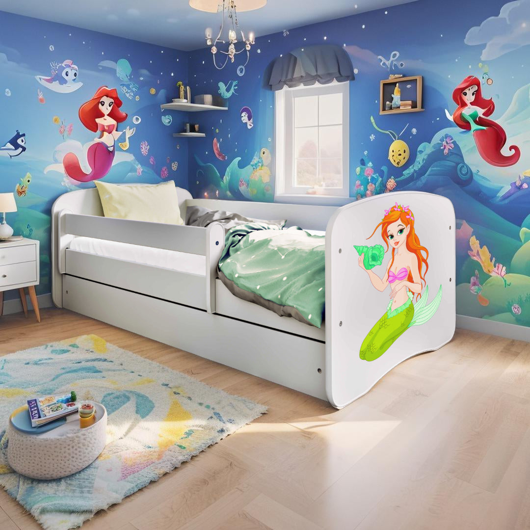 Letto per bambini Sirena in legno con cassettone materasso incluso