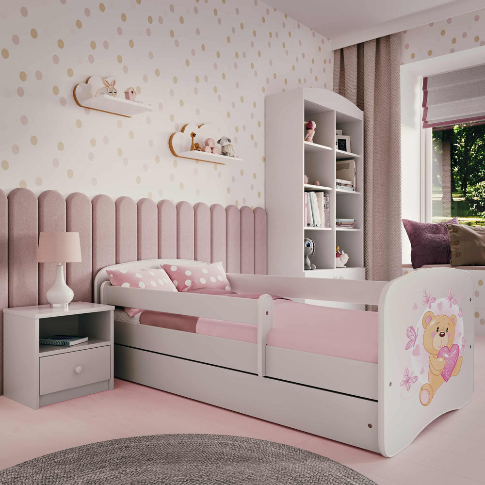 KO500TEDDYHEART Letto per bambini Teddy bear heart in legno con cassettone materasso incluso