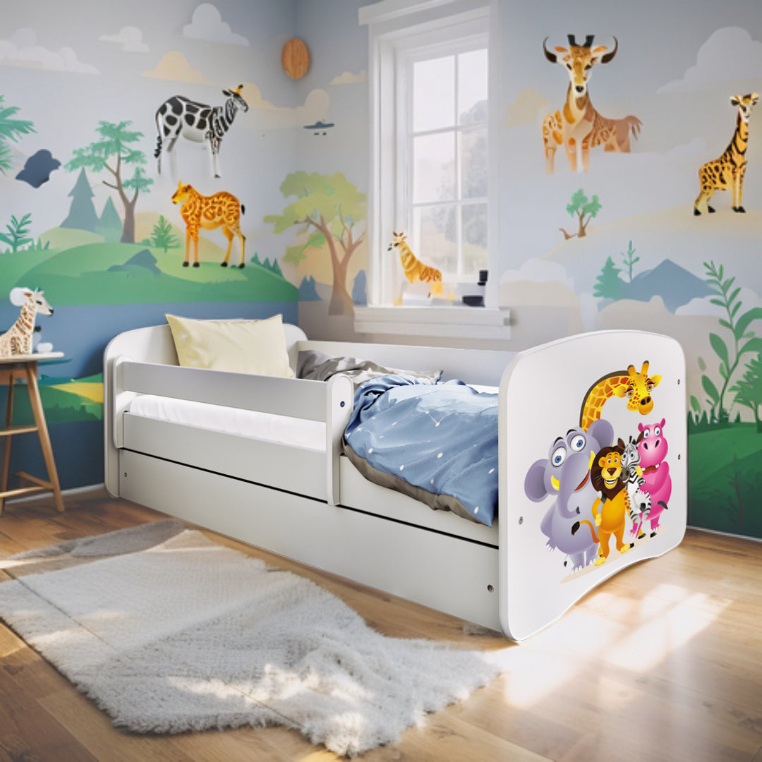 KO500ZOO Letto bambini ZOO safari in legno con cassettone materasso incluso