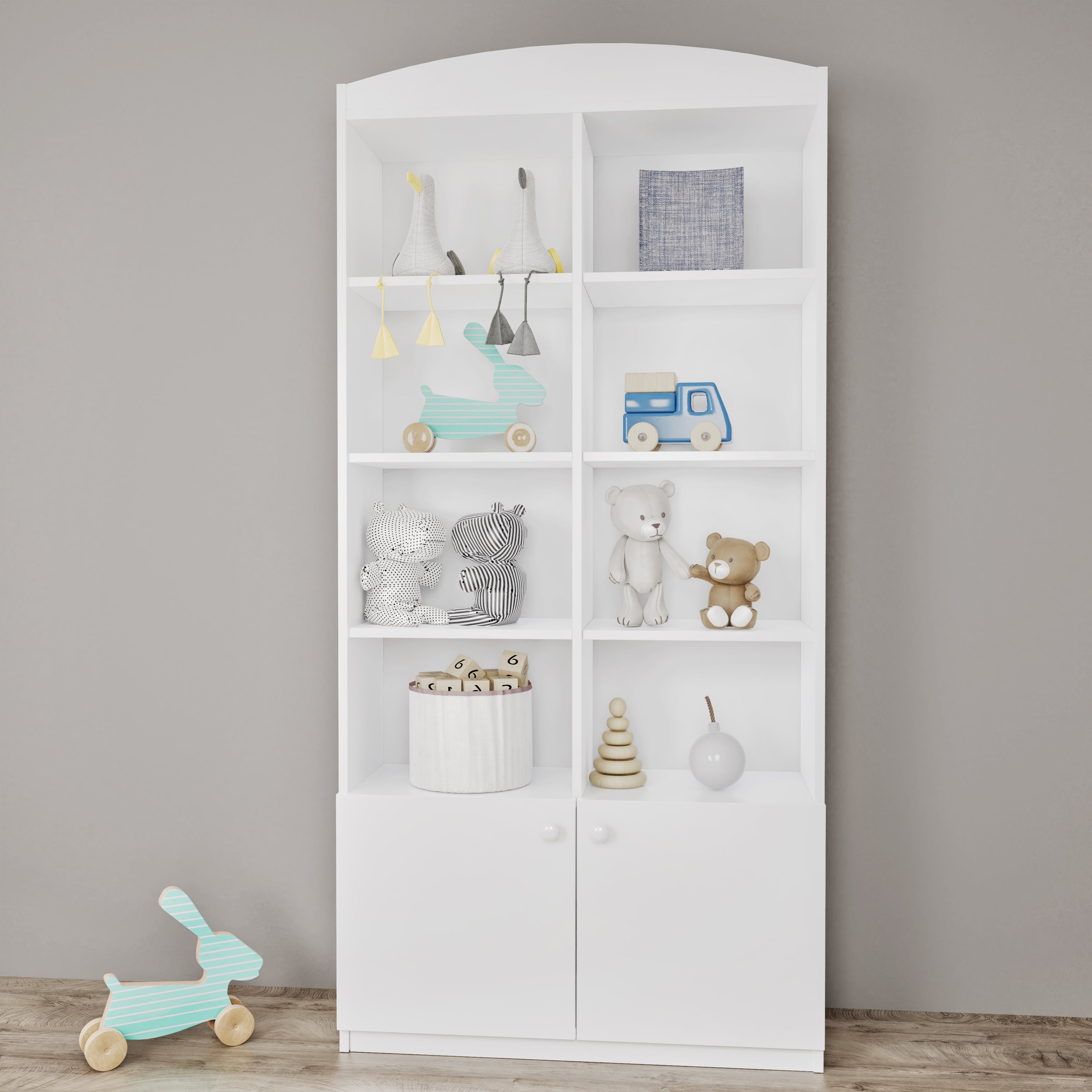 KOLIB Doppia libreria bambini in legno 181 x 90 x 36 cm con 2 sportelli