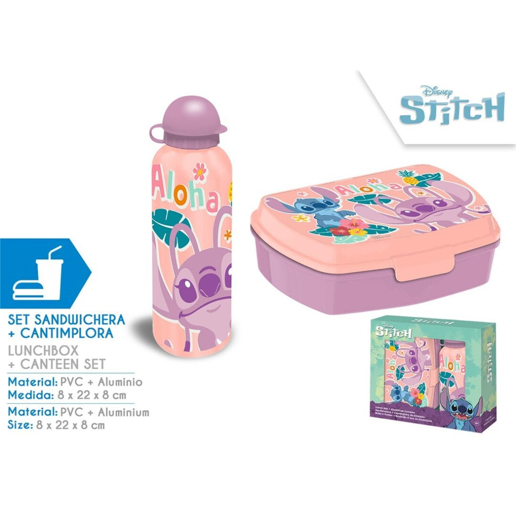 Set Lilo & Stitch Portamerenda + Borraccia 500ml - Lunchbox PVC Alluminio Disney