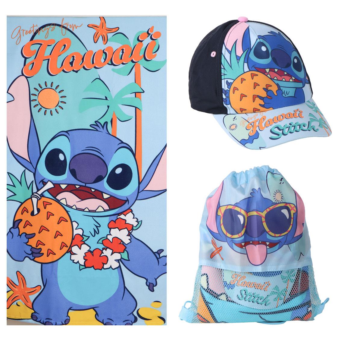 Stitch disney set telo mare,sacchetta deluxe e cappellino taglia unica