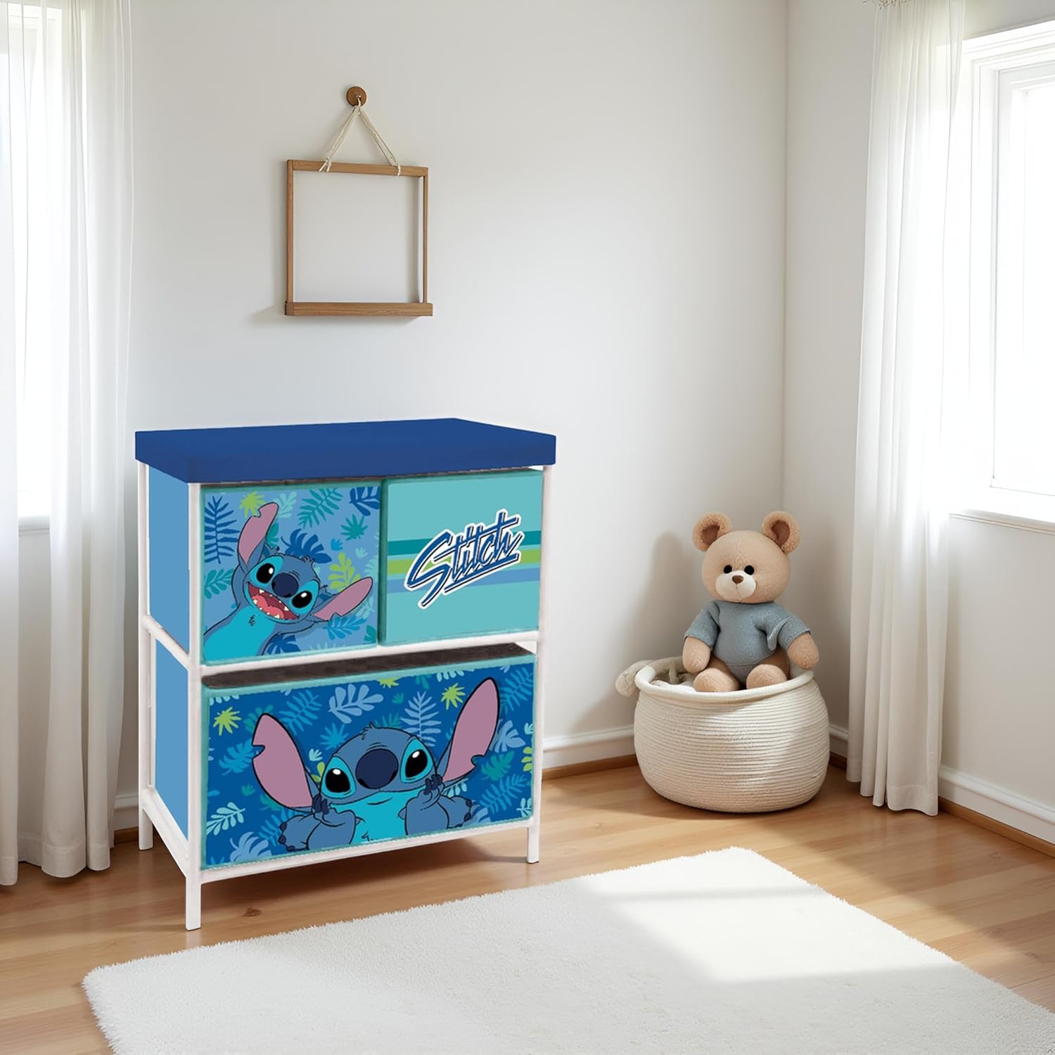 SCAFFALE CON 3 CONTENITORI IN TESSUTO DA 53X30X60CM DI LILO & STITCH