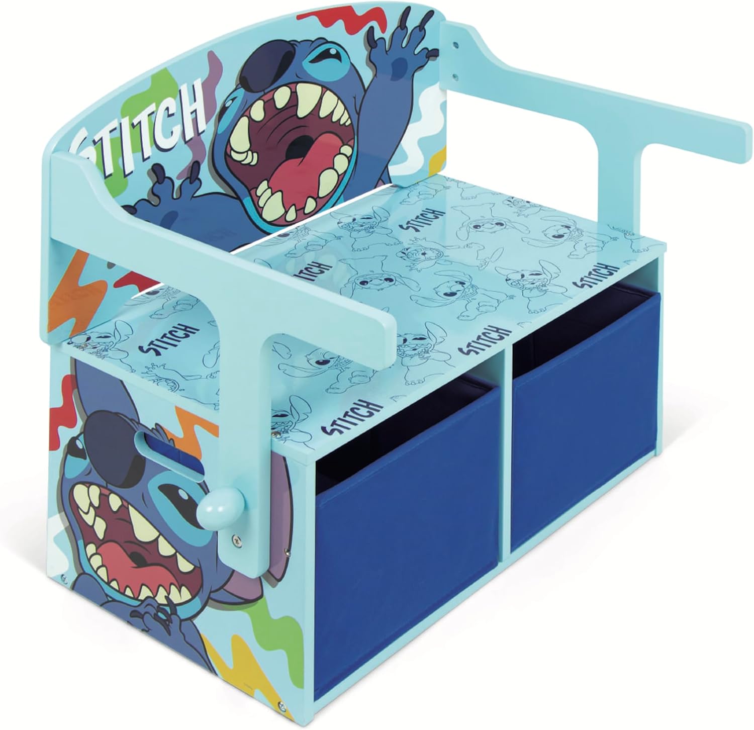 Lilo e stitch panca 3 in 1 scrittoio per bambini in legno convertibile in scrivania con vano portaoggetti