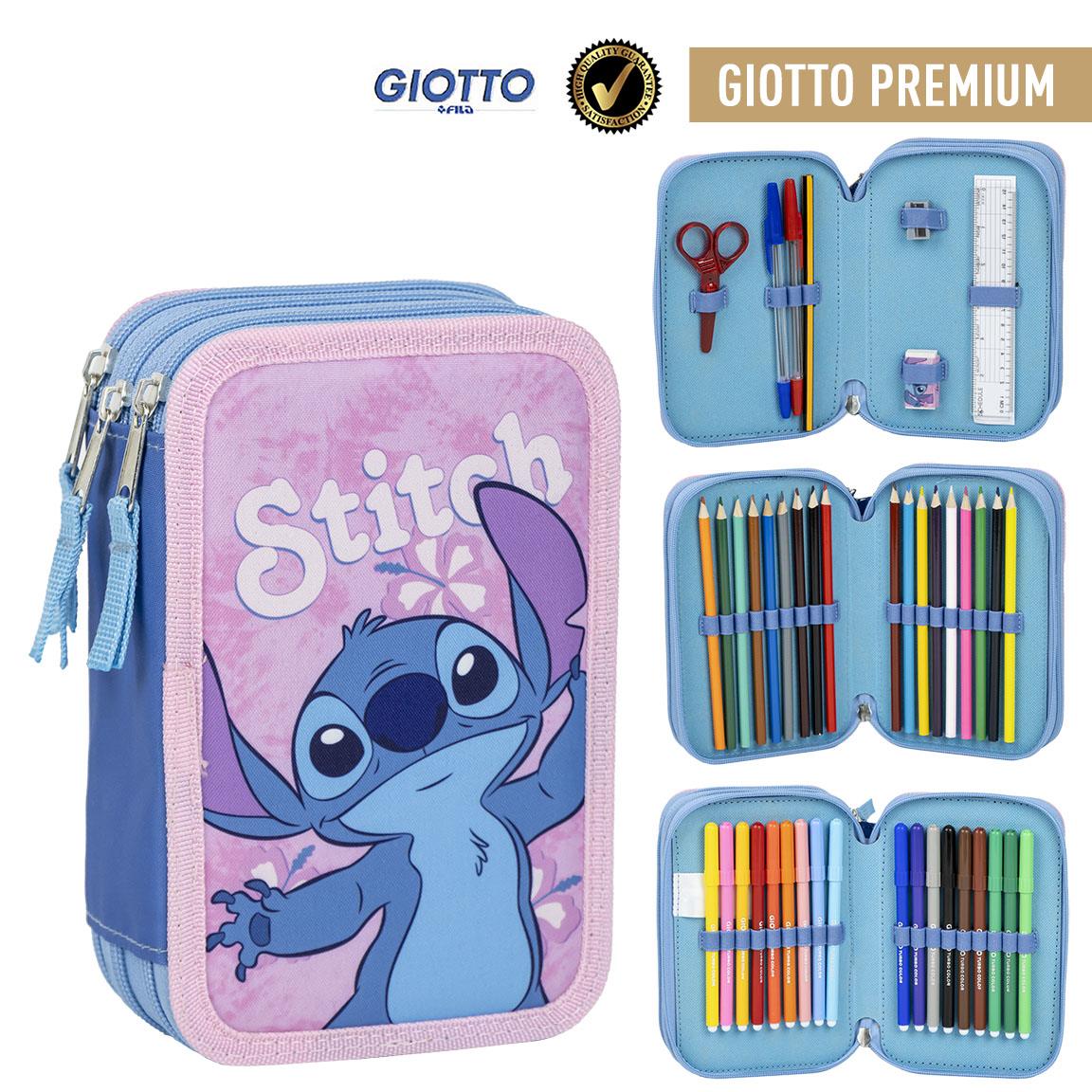 LILO STITCH ASTUCCIO 3 ZIP PIENO  DELUXE QUALITA' OTTIMA CON COLORI GIOTTO