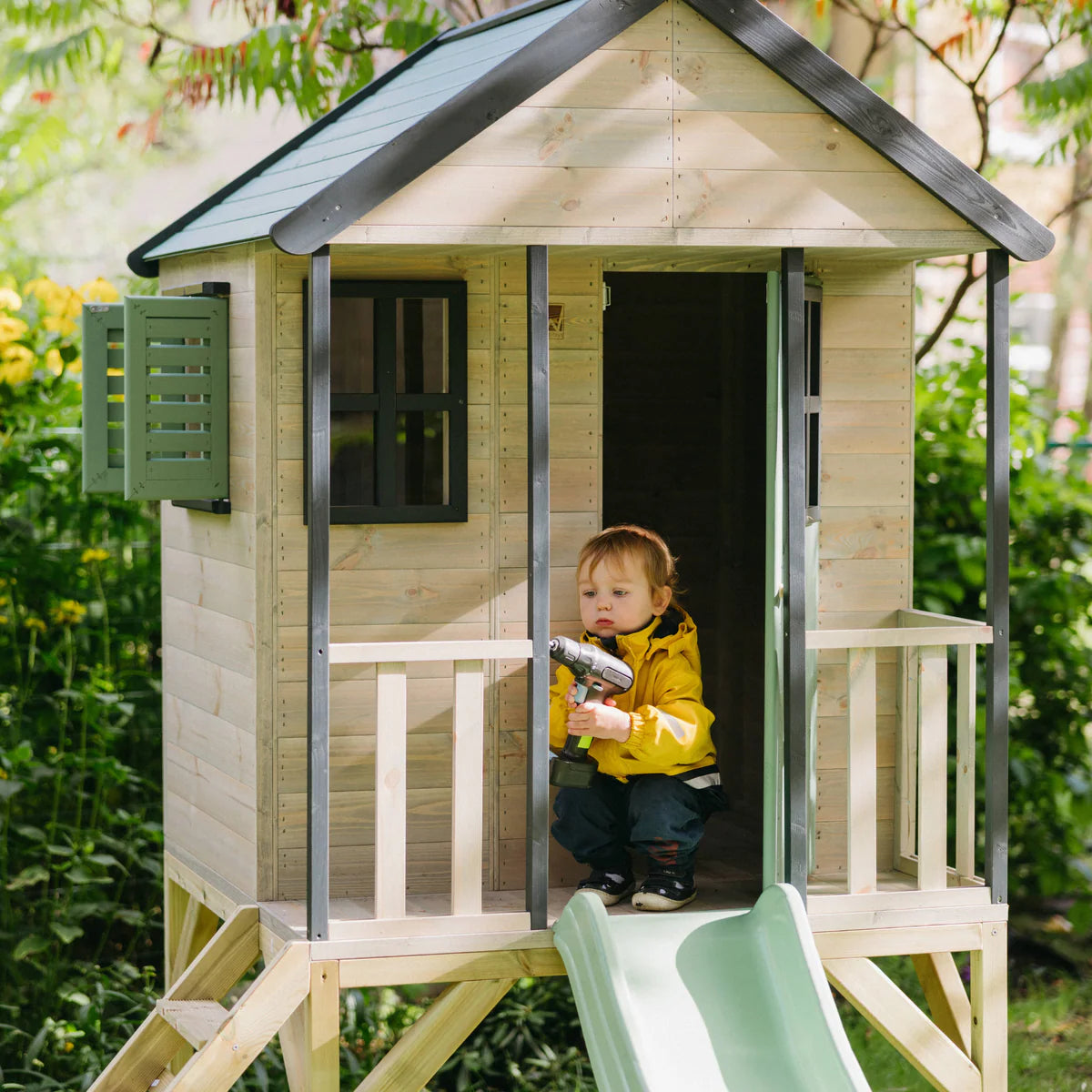 Casetta in legno da Giardino Modulare Summer Adventure House certificata con scivolo e scaletta